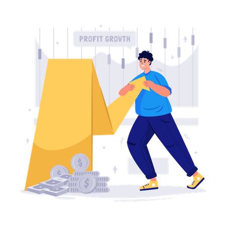 Male employee pushing business growth  Illustration