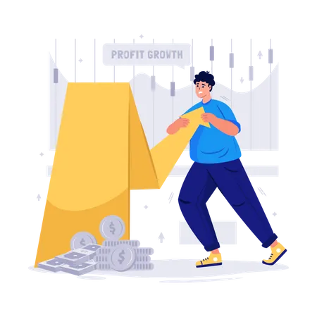 Male employee pushing business growth  Illustration