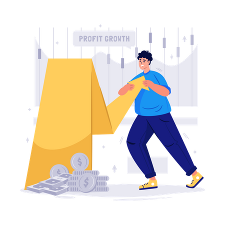 Male employee pushing business growth  Illustration