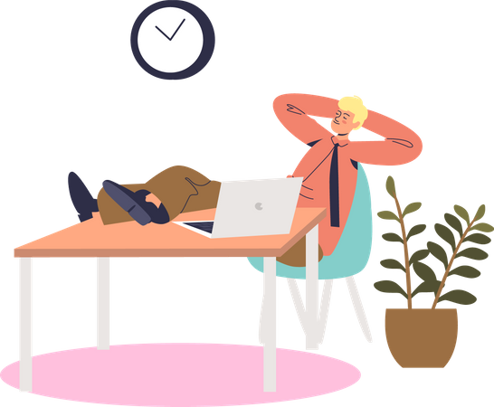 Male employee relaxing at office Illustration