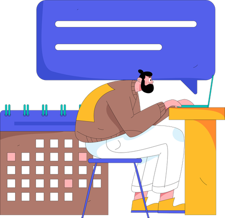 Male employee replying to online messages  Illustration