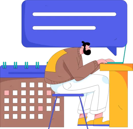 Male employee replying to online messages  Illustration