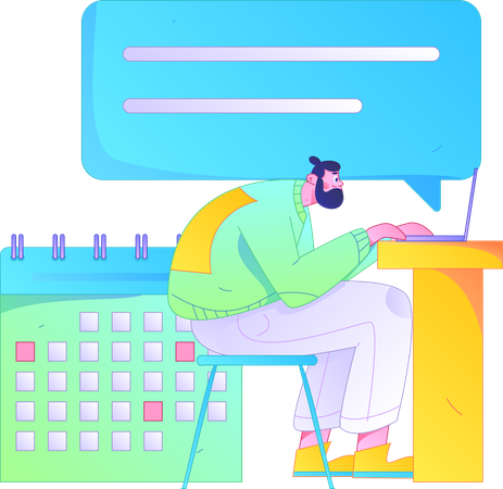 Male employee replying to online messages  Illustration