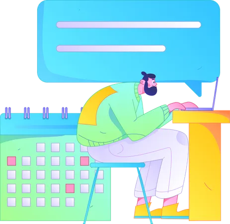 Male employee replying to online messages  Illustration