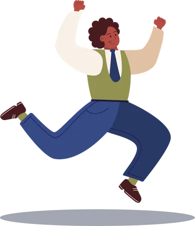 Male employee running and jumping  Illustration