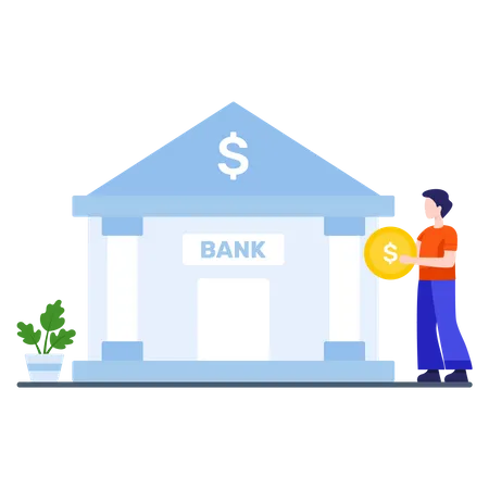 Male employee saving his earning in bank Illustration