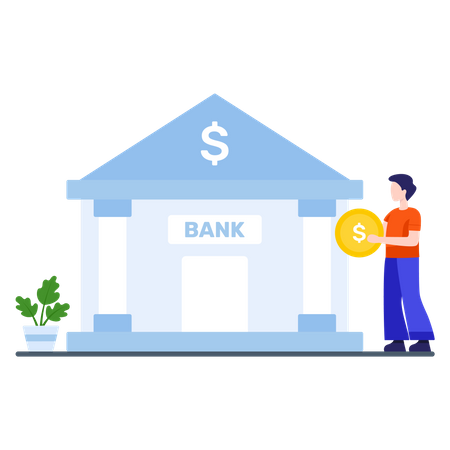 Male employee saving his earning in bank  Illustration