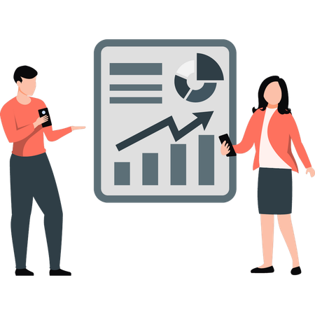 Male employee showing business growth management analysis  Illustration