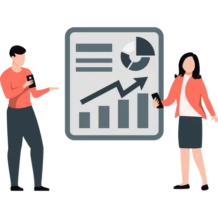 Male employee showing business growth management analysis  Illustration