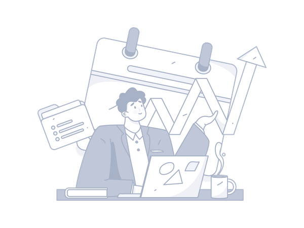 Male employee showing business growth with business plan  Illustration