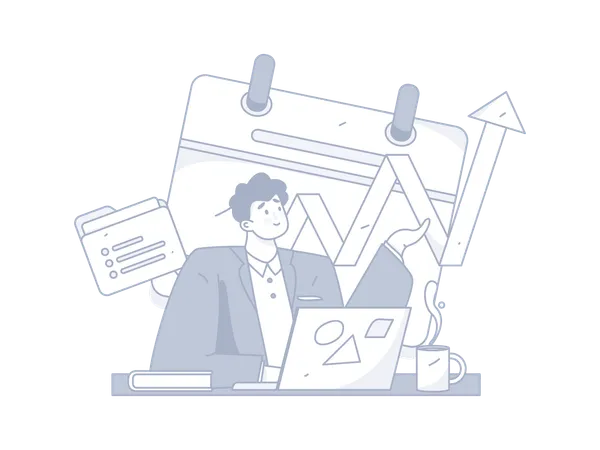 Male employee showing business growth with business plan  Illustration