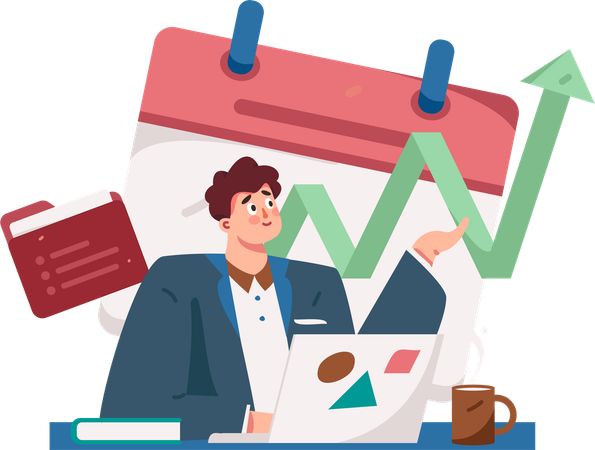 Male employee showing business growth with business plan  Illustration