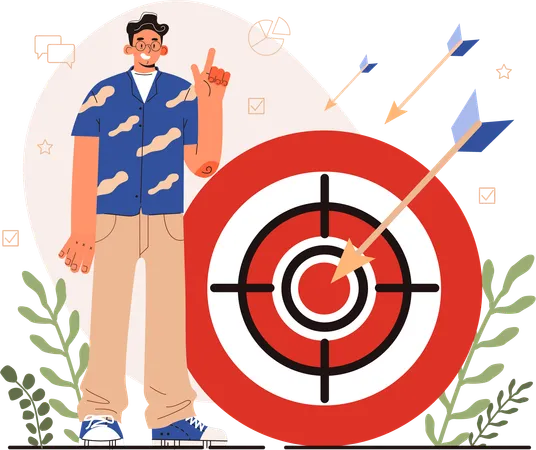 Male employee showing business target  Illustration