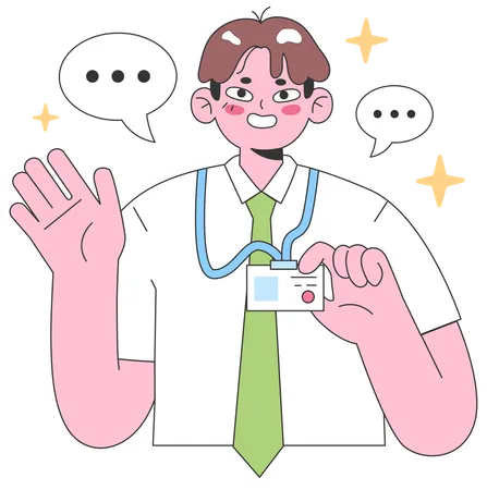 Male employee showing his employee card  Illustration