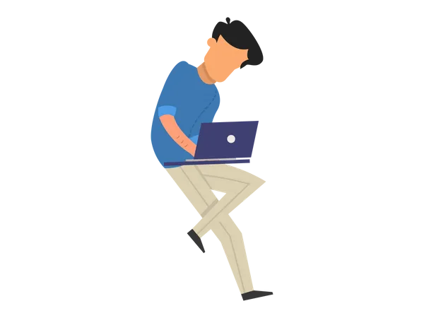 Male employee sitting and working on laptop  Illustration