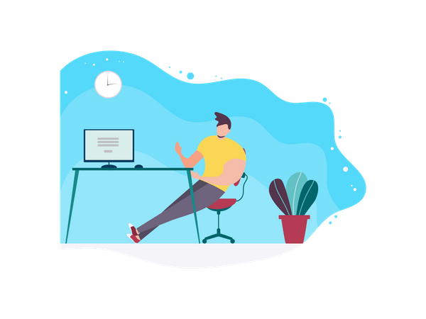 Male employee sitting at office desk  Illustration