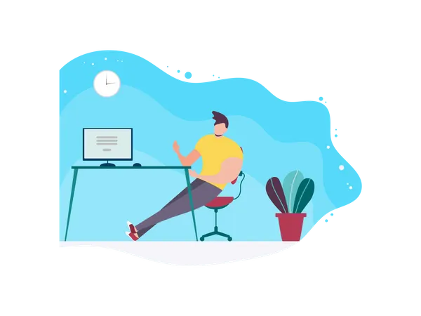 Male employee sitting at office desk  Illustration