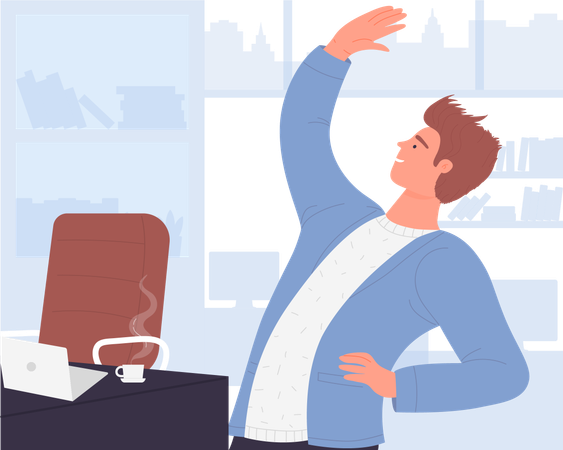 Male employee Stretching In Office  Illustration