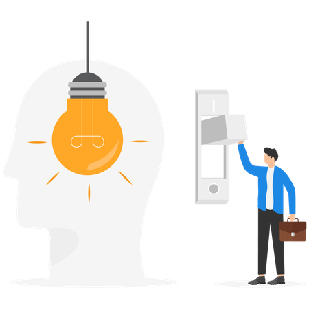 Male Employee switch on idea lightbulb  Illustration