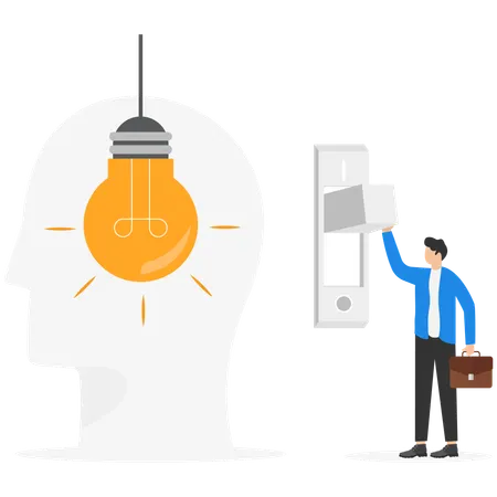 Male Employee switch on idea lightbulb  Illustration