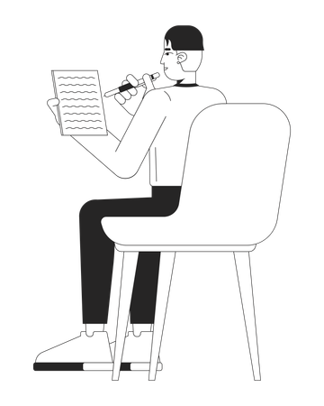 Male employee taking notes while sitting on chair  Illustration