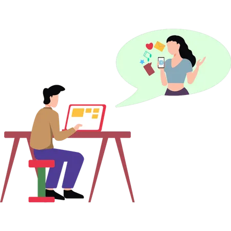 Male employee talking online using laptop Illustration