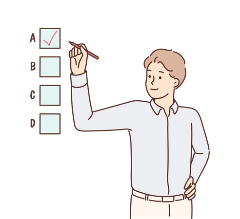 Male employee tick in checkbox  Illustration