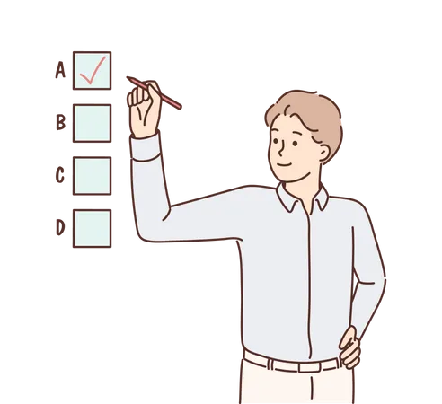 Male employee tick in checkbox  Illustration