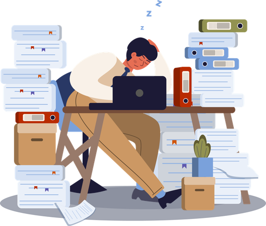 Male employee tired from overwork  Illustration
