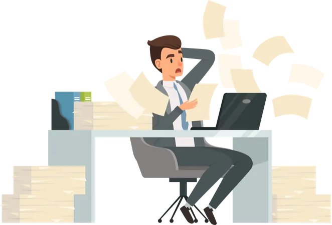 Male employee under workload  Illustration