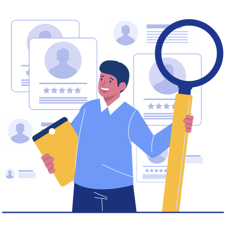 Male employee using resume builder  Illustration