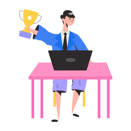 A Character Based Flat Illustration Of Employee Trophy Illustration