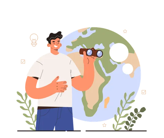 Soft Skills Concept Business People Or Employee With Global Vision Skill Globalization World Economics Or Business Future Development Flat Vector Illustration Illustration