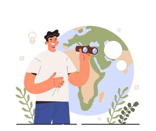 Male employee with global vision skill.  Illustration