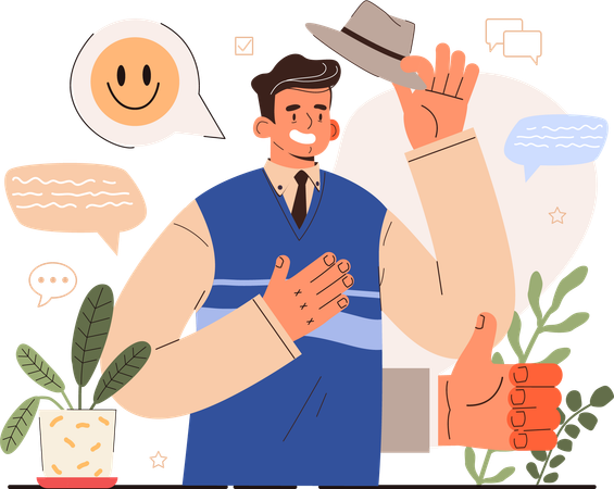 Male employee with good polite communication skill  Illustration