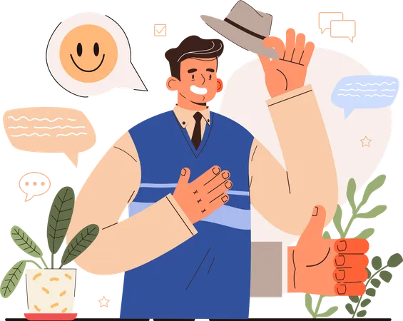 Male employee with good polite communication skill  Illustration