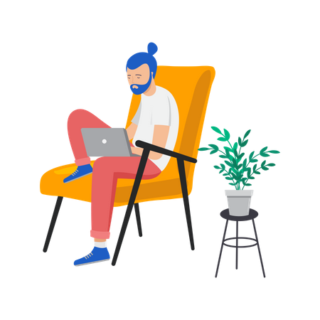 Male employee working from home Illustration
