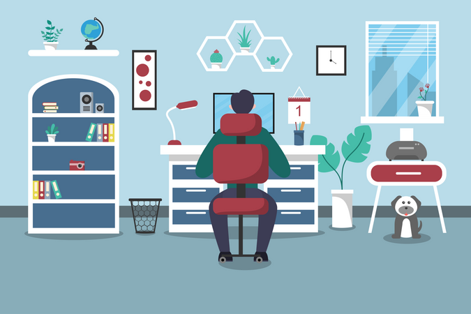 Male employee working from home  Illustration