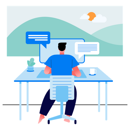 Male employee working from home  Illustration