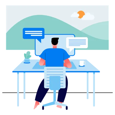 Male employee working from home  Illustration