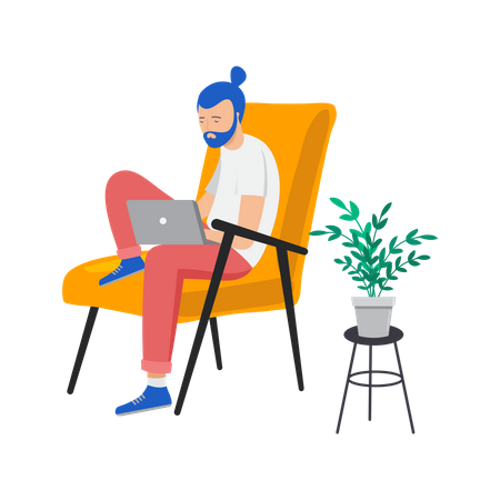 Male employee working from home  Illustration