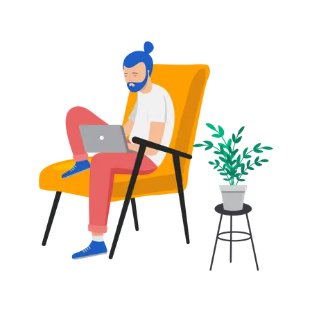 Male employee working from home  Illustration