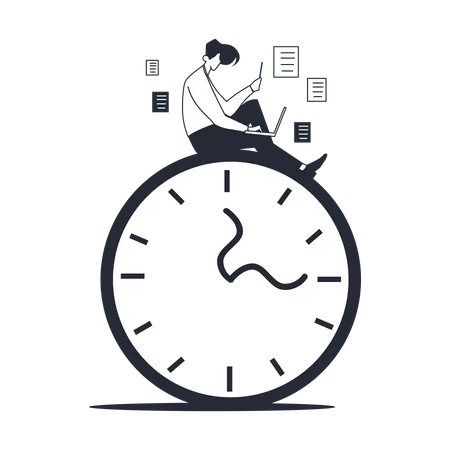 Male employee working from home in working hours  Illustration