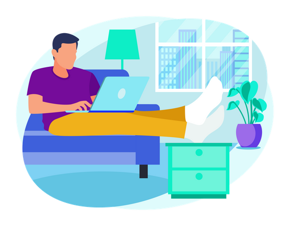 Male Employee working from home while  seating on sofa Illustration