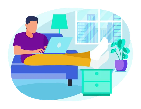 Male Employee working from home while  seating on sofa Illustration