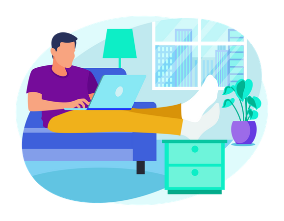 Male Employee working from home while  seating on sofa  Illustration