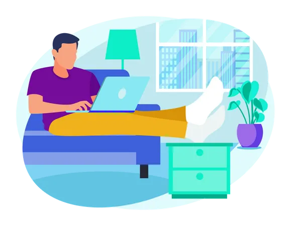 Male Employee working from home while  seating on sofa  Illustration