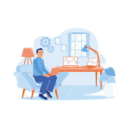 Male employee working in home office  Illustration