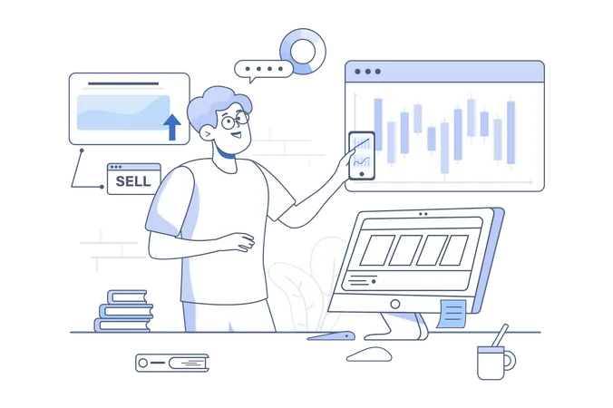 Male employee working on analysis  Illustration