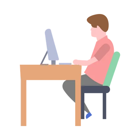 Male employee working on computer Illustration